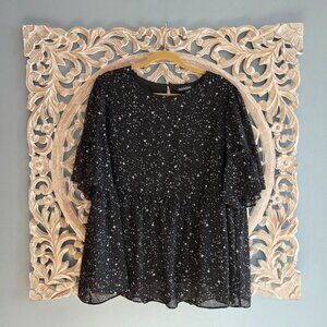 Davi&Dani Black Flowy Star Patterned Blouse Top Size 1XL